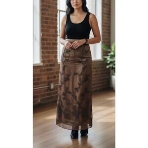 Arianna Black Mesh Floral Overlay Vintage Maxi Skirt size 8